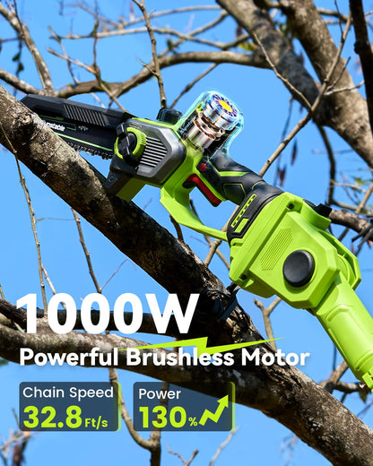 Mini Chainsaw Cordless, 8 Inch & 6 Inch Electric Chainsaw Battery Powered, 1000W Brushless Handheld Power Chain Saw with 2 Batteries, Small Tree Saw for Branch Trimming Wood Cutting