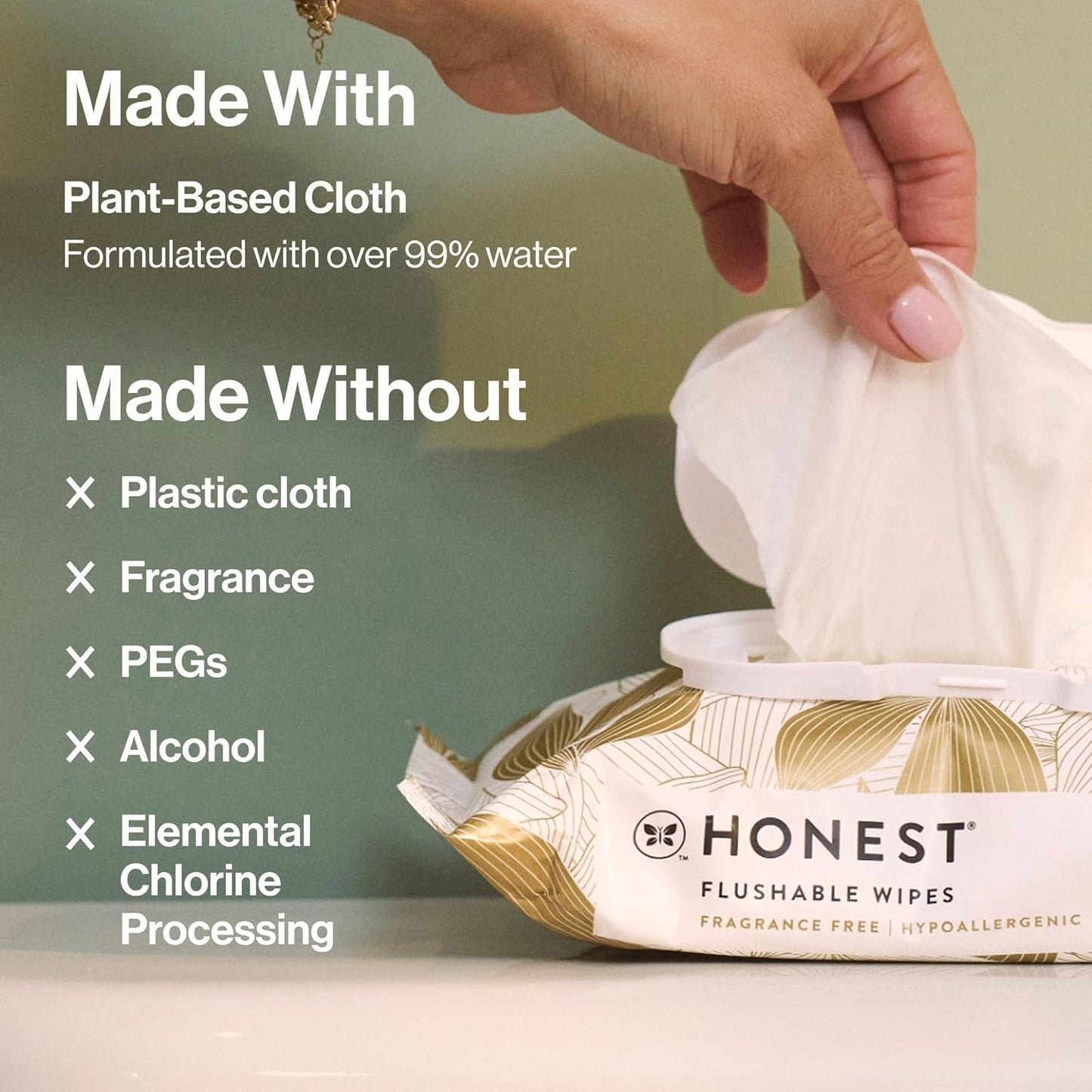 The Honest Company Hypoallergenic Flushable Wipes for Sensitive Skin, Gilded Wings, 42 Count