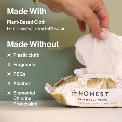 The Honest Company Hypoallergenic Flushable Wipes for Sensitive Skin, Gilded Wings, 42 Count