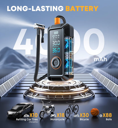 Tire Inflator Portable Air Compressor Portable Air Pump Cordless Bike Pump with Digital Dual Values Display 150 PSI Car Tires Pump with LED Lights Air Pump