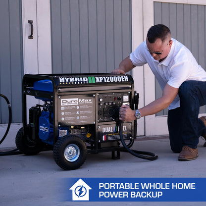 DuroMax XP12000EH 12,000-Watt Dual Fuel Portable Generator – Gas & Propane, Electric Start, Whole Home Backup Power, Transfer Switch Ready, RV & Emergency Ready