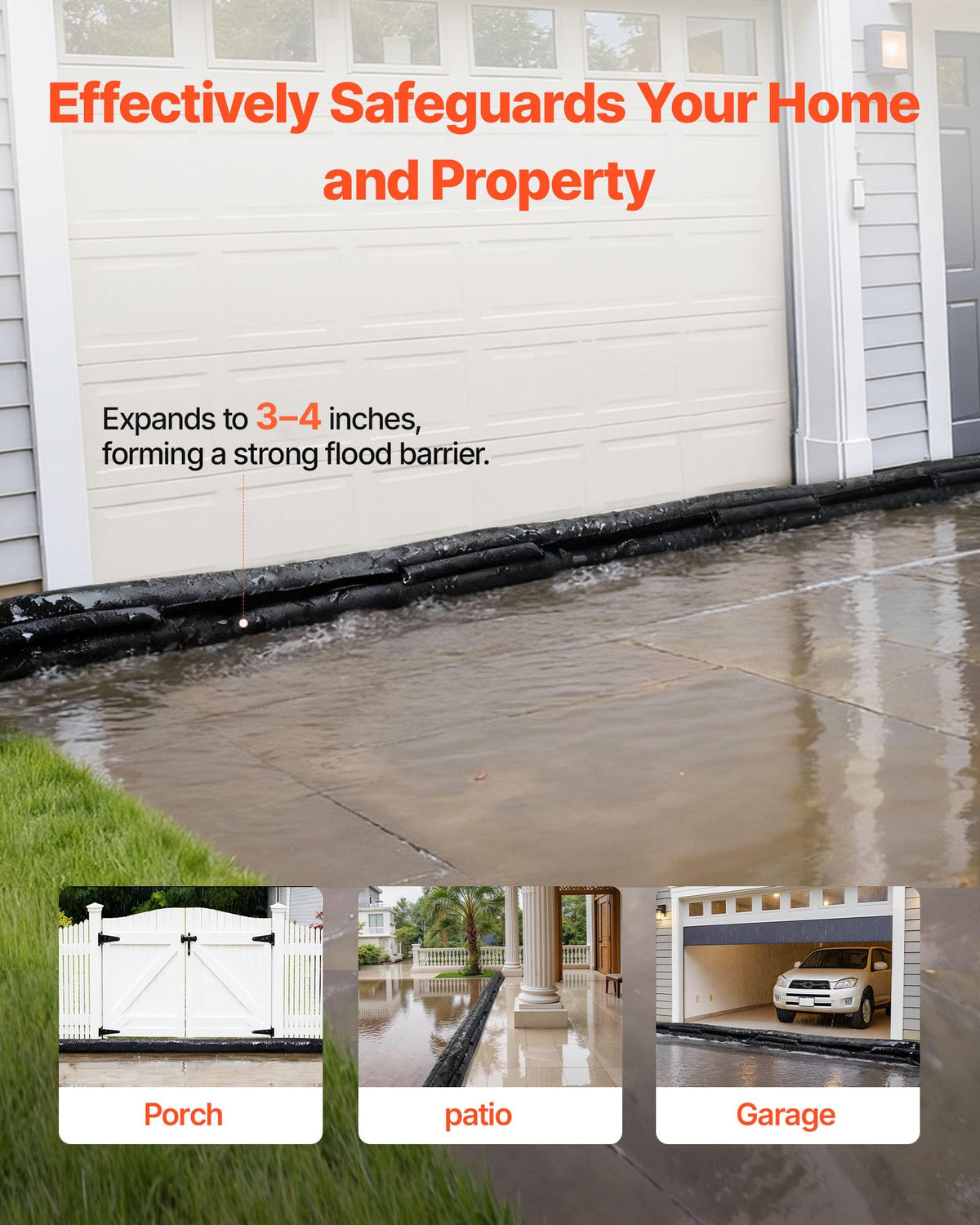VEVOR Flood Barrier, 10-Pack, 5 × 0.7 ft Water-Activated Sandless Bags with Bucket