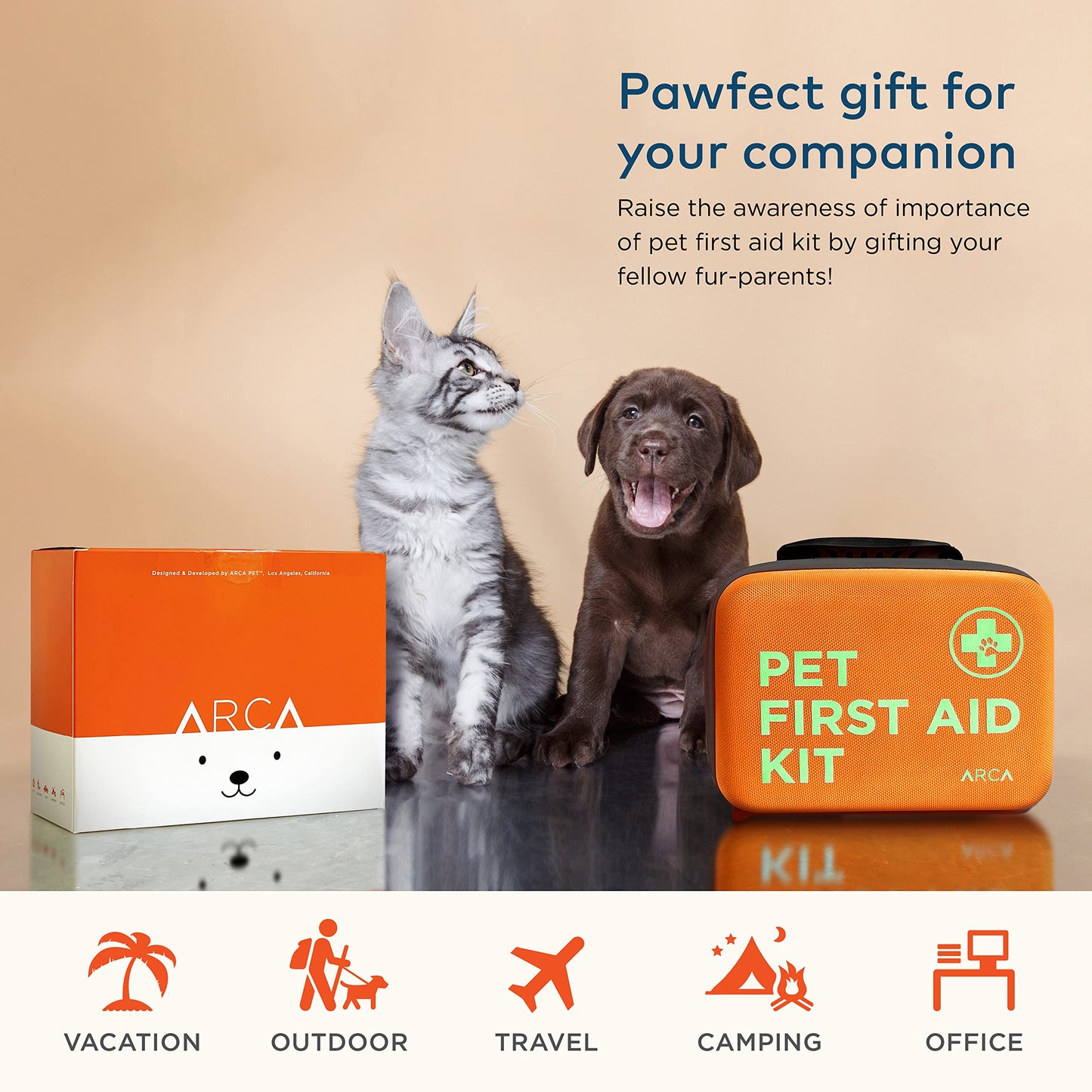 ARCA PET Cat & Dog First Aid Kit for Car - Pet Emergency Kit for Home Office Travel – Dog Camping Essentials with Digital Thermometer, Muzzle & Mini First Aid Pouch