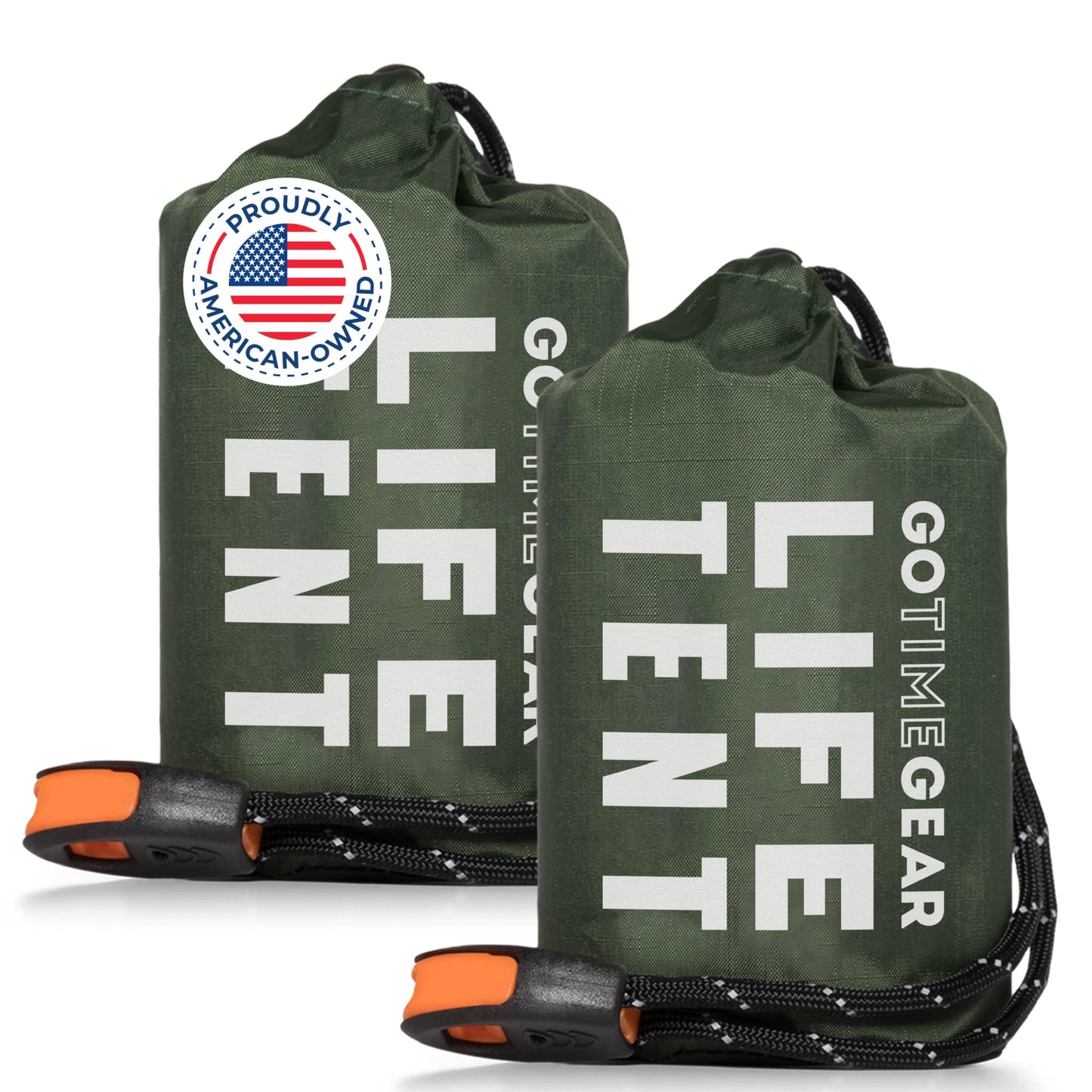 Go Time Gear Survival Life Tent • 2 Person Mylar Emergency Shelter Tube Tent + Paracord • All-Weather Protection for Camping, Hiking, & Survival Kits • Includes Emergency Whistle