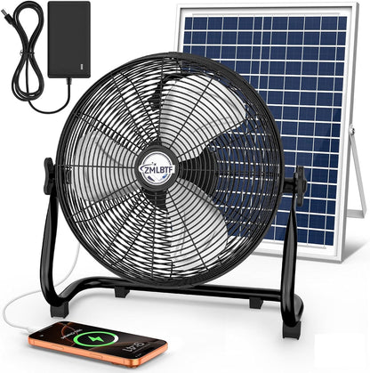 16" Solar Powered Fan with 20W Detachable Solar Panel, Black