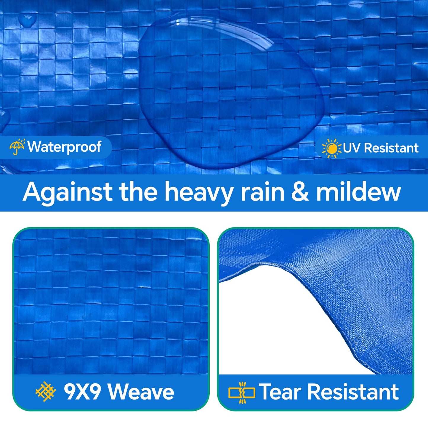 Blue Tarp 8x10 FT (4 Pack), 5 Mil Waterproof Poly Tarp, Reinforced Edges, Upgraded 20" Grommet Spacing, Multi-Purpose Tarpaulin, Cover for Camping, Roof, Yard, Budget Value Pack