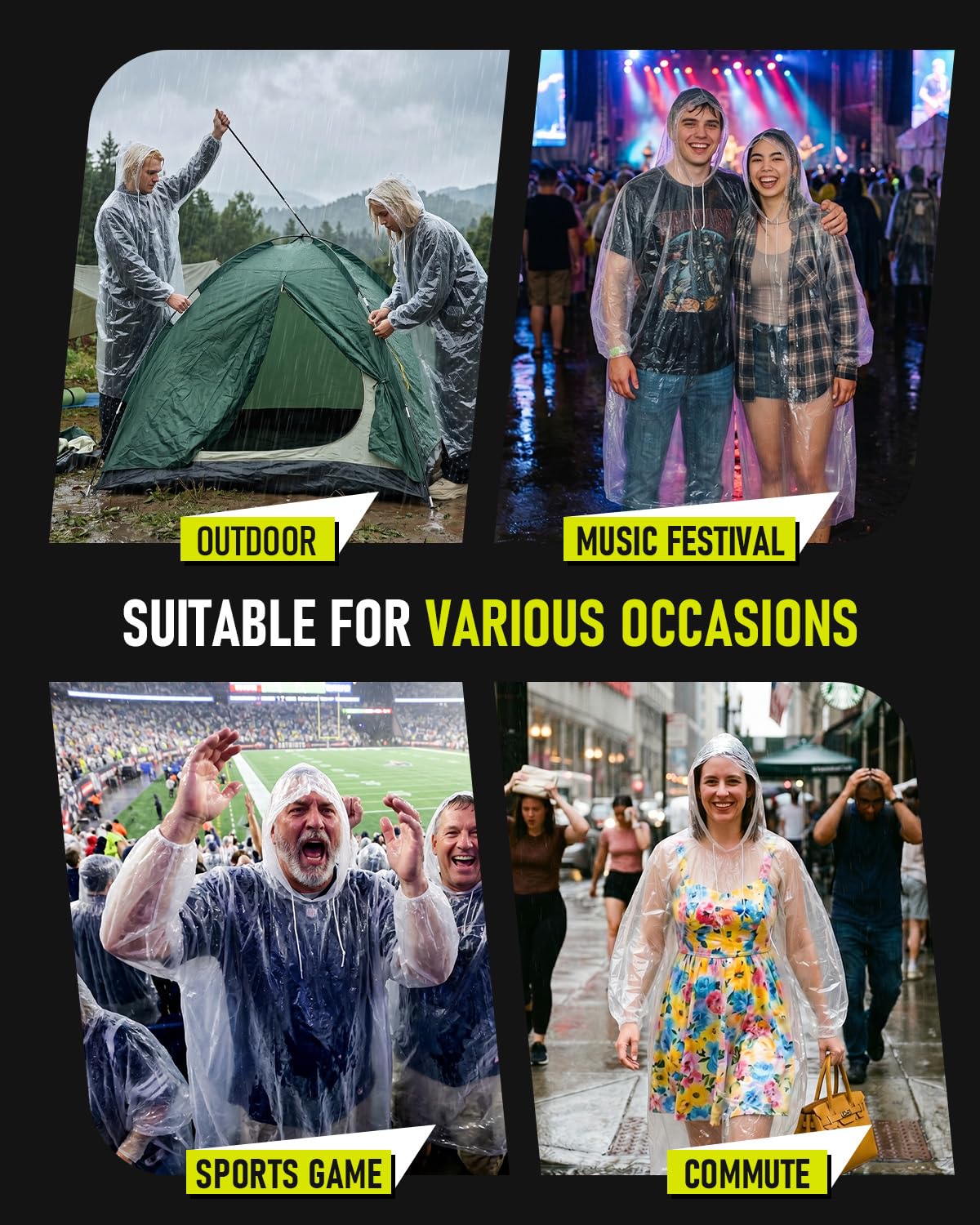 Disposable Rain Ponchos for Adults, 9 Pack Emergency Ponchos