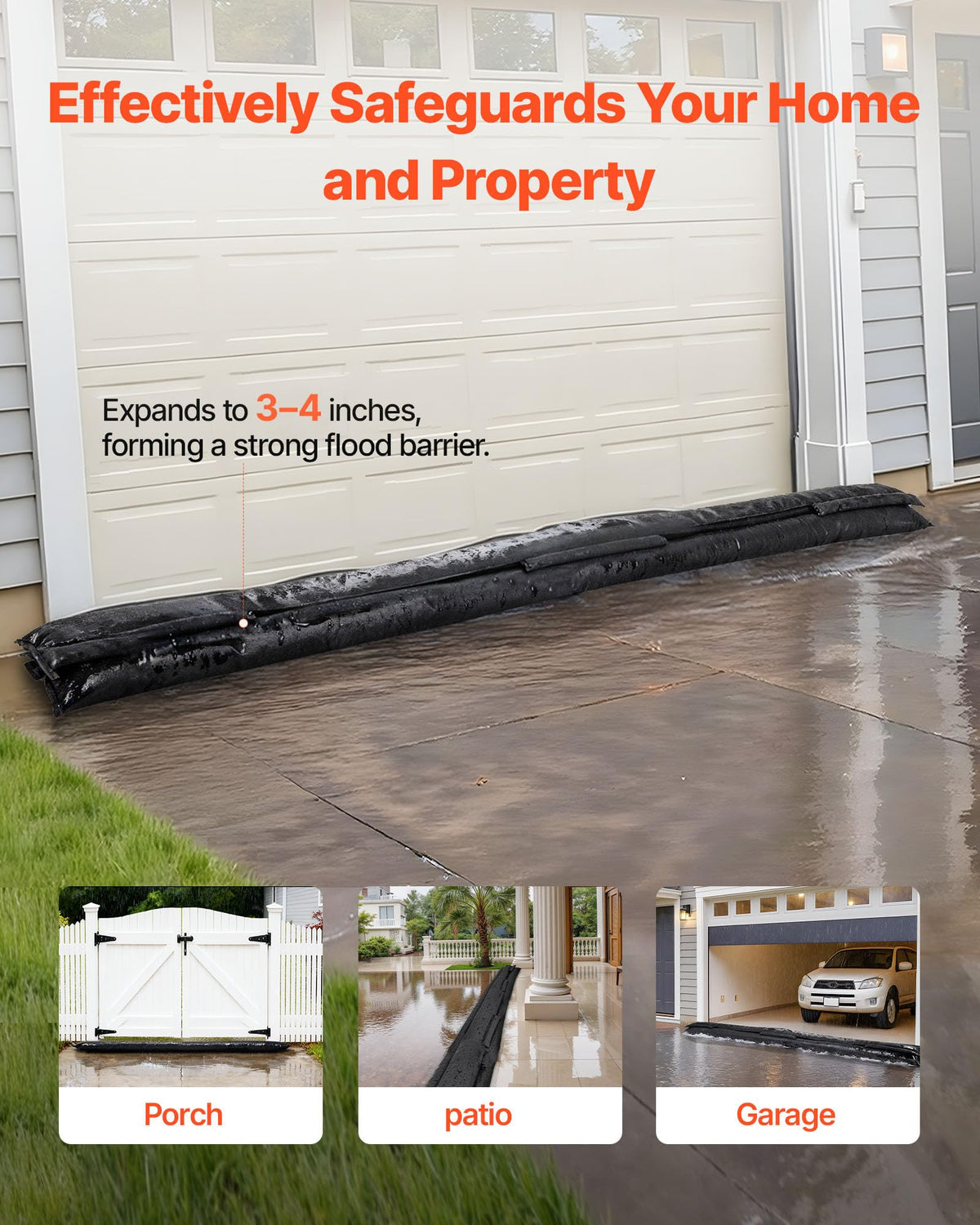VEVOR Flood Barrier, 10-Pack, 5 × 0.7 ft Water-Activated Sandless Bags with Bucket