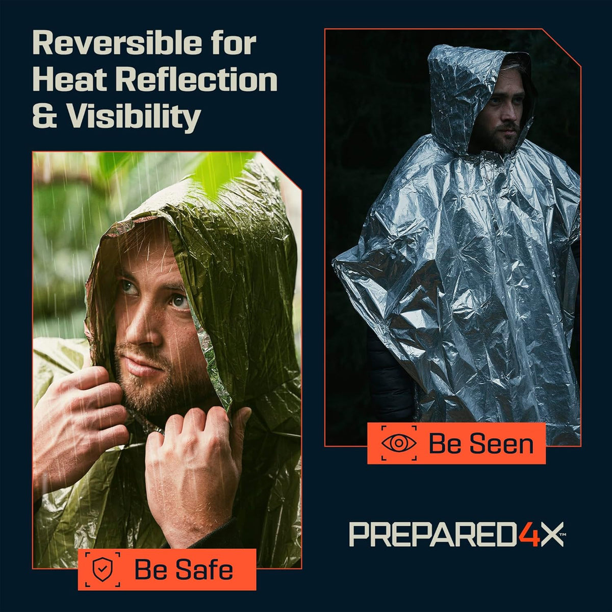 PREPARED4X Hooded Emergency Mylar Poncho