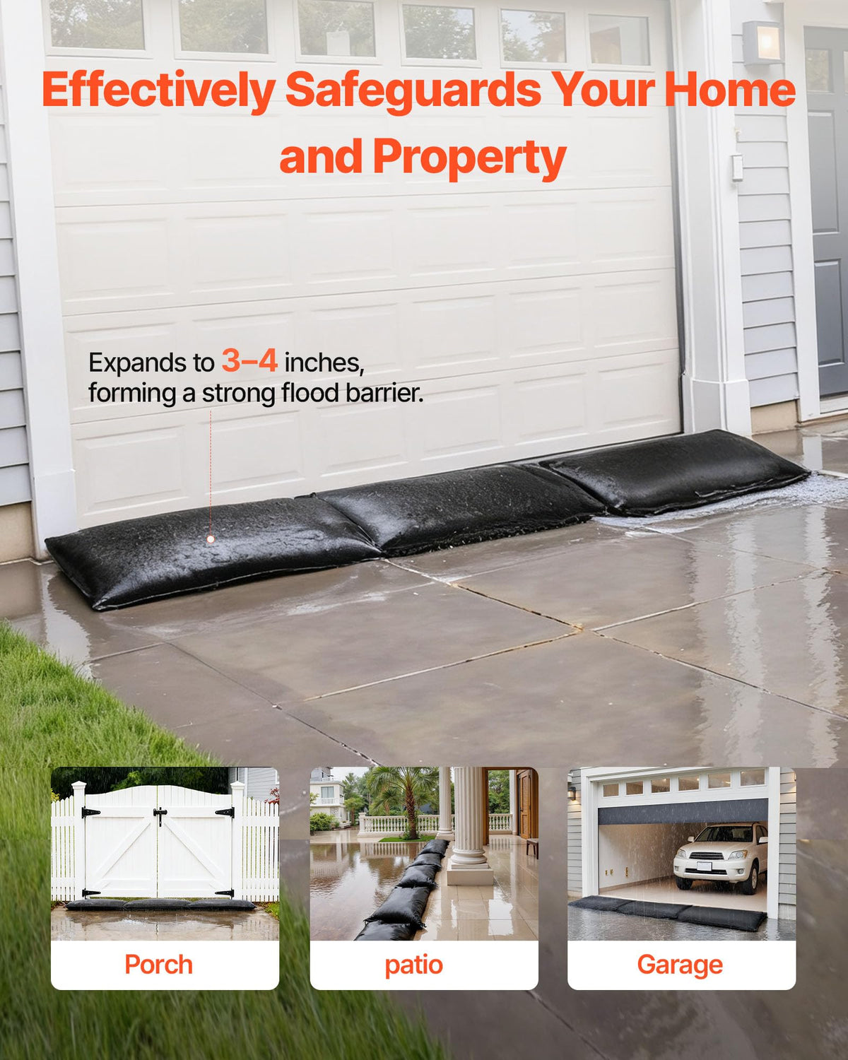 VEVOR Flood Barrier, 10-Pack, 5 × 0.7 ft Water-Activated Sandless Bags with Bucket