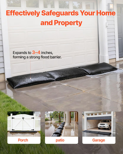 VEVOR Flood Barrier, 10-Pack, 5 × 0.7 ft Water-Activated Sandless Bags with Bucket