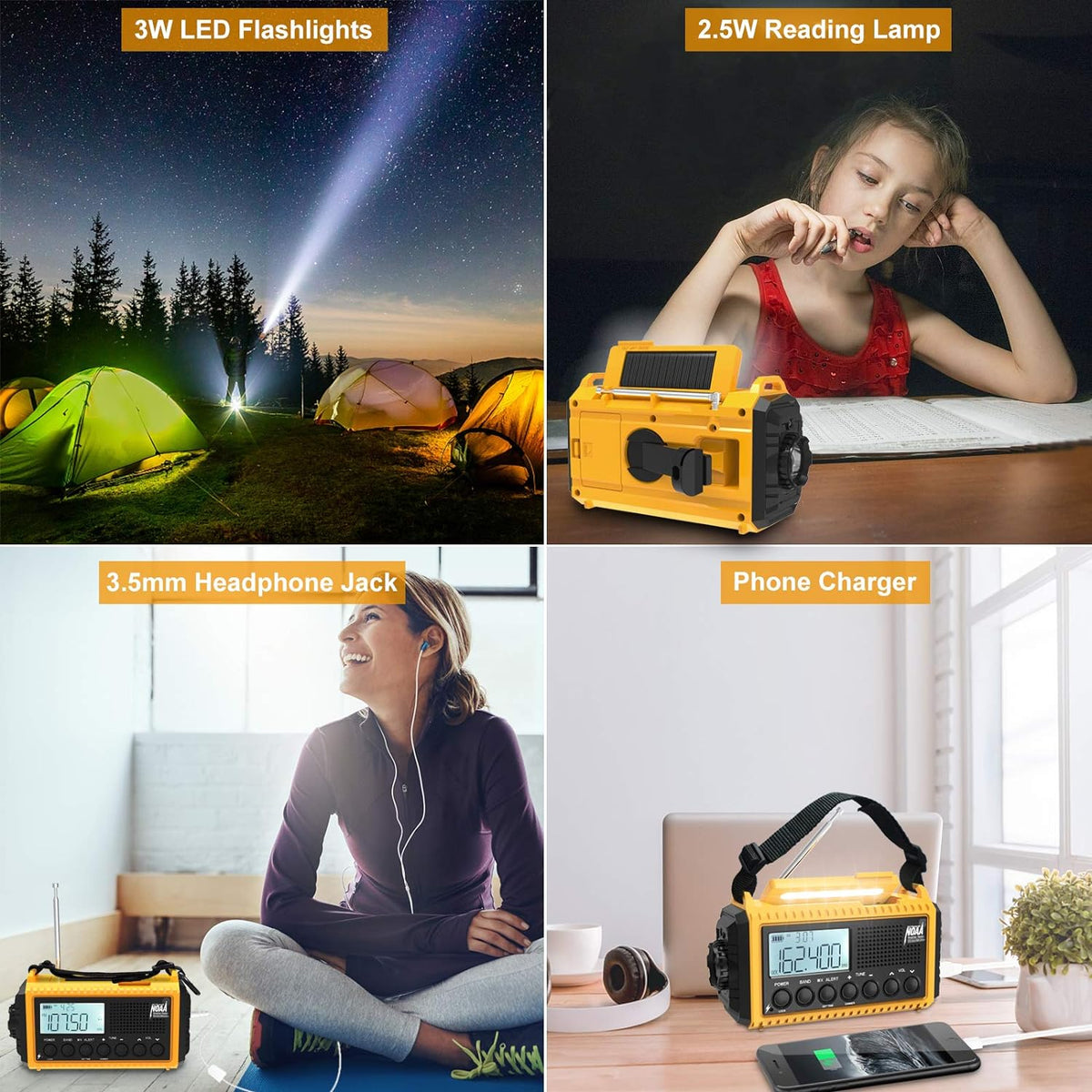 Raynic Emergency Radio, 5000mAh, Solar Hand-Crank AM/FM/SW/NOAA, Charger & Flashlight