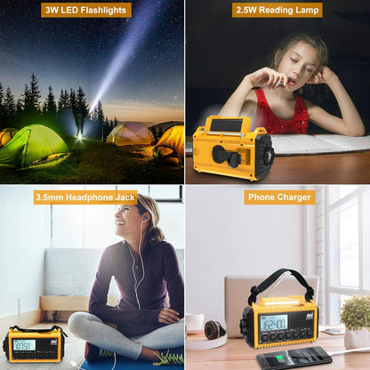 Raynic Emergency Radio, 5000mAh, Solar Hand-Crank AM/FM/SW/NOAA, Charger & Flashlight