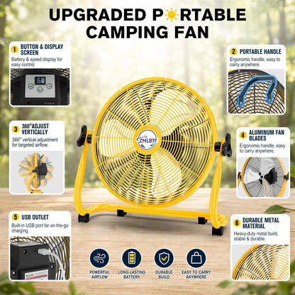 16" Solar Powered Fan with 20W Detachable Solar Panel, Black