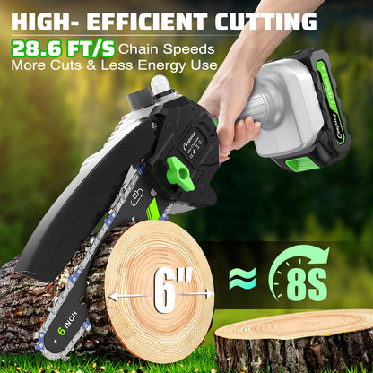 CEEPUY Mini Chainsaw Cordless,6 Inch Portable Electric Chainsaw with Automatic Oiler/Security Lock/Battery Powered Small Handheld Saw for Trees Branches Trimming,Wood Cutting, Gifts for Men Women