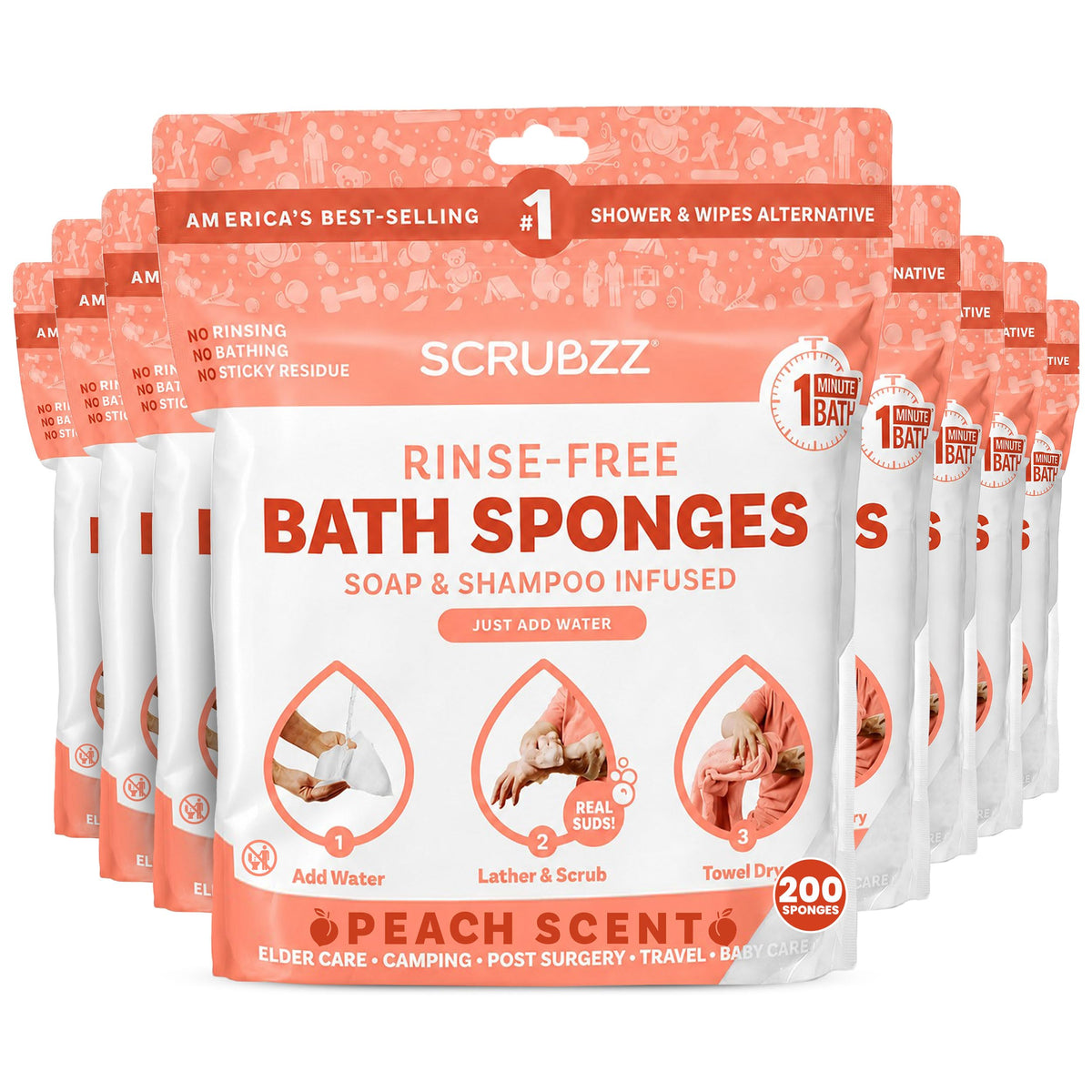 Scrubzz No-Rinse Bathing Wipes, 25 per Pack