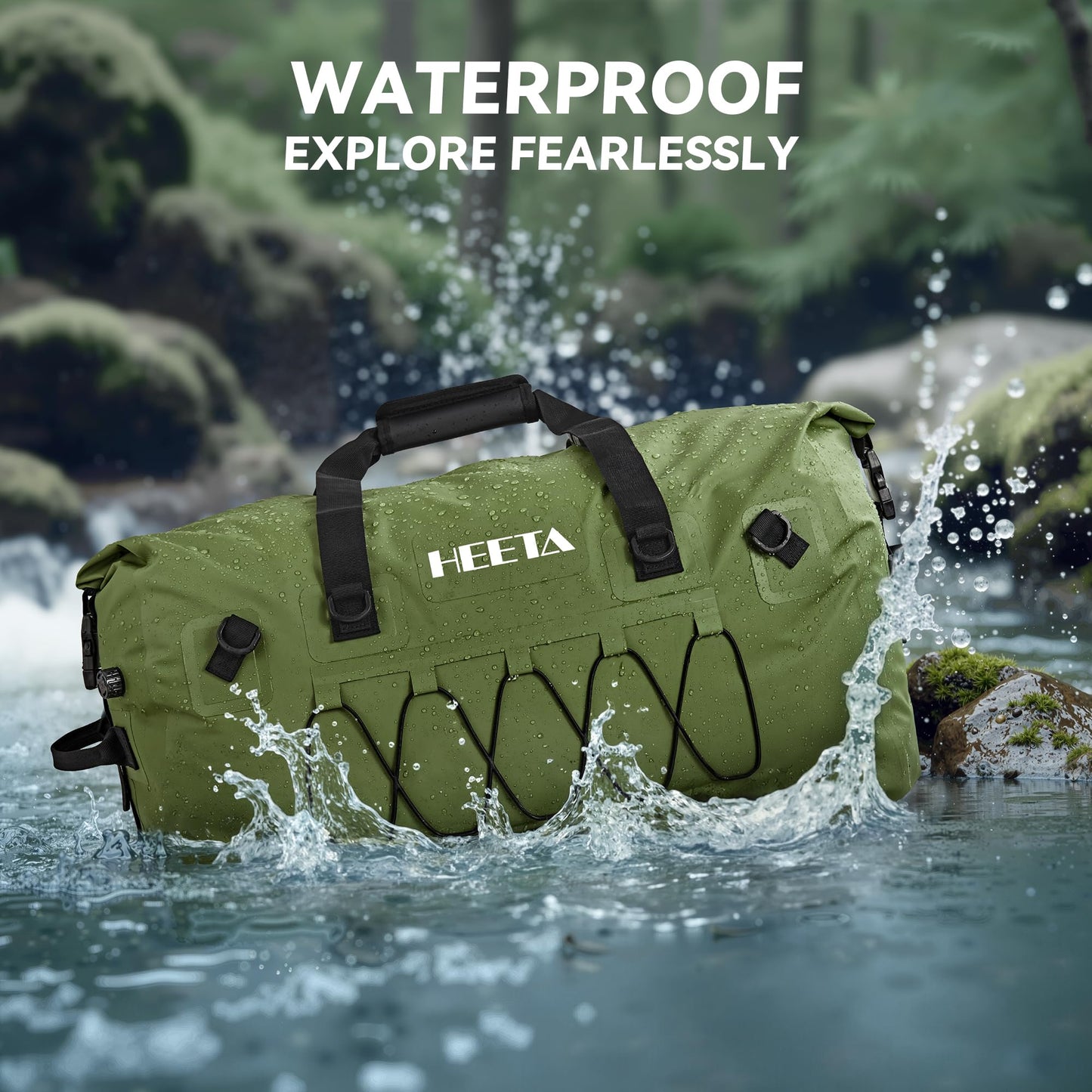 HEETA Waterproof Duffel Bag Motorcycle Dry Bag Backpack, 60L/80L Extra Large Rolltop Travel Duffle Bags with Straps & Handles for Kayaking Rafting Boating Canoeing Camping Gym Beach Cruise Ship
