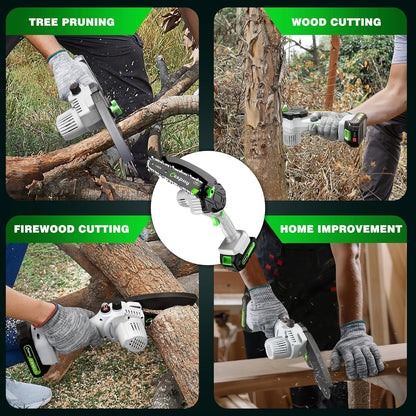 CEEPUY Mini Chainsaw Cordless,6 Inch Portable Electric Chainsaw with Automatic Oiler/Security Lock/Battery Powered Small Handheld Saw for Trees Branches Trimming,Wood Cutting, Gifts for Men Women