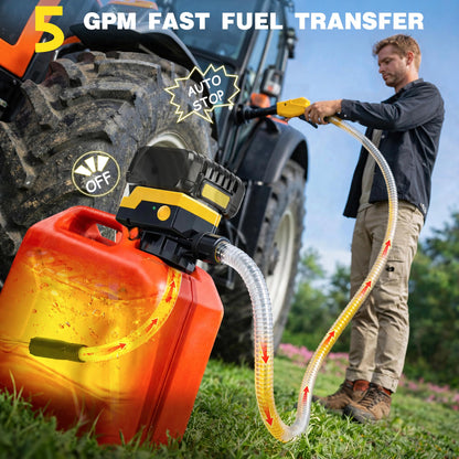 Keimi 5 GPM Cordless Fuel Transfer Pump with Auto-Stop & Hand Trigger Nozzle, Compatible with DeWalt 20V & Milwaukee 18V Batteries, Gas Can Pump for Gasoline/Diesel, 51" Hose & 4 Adapters