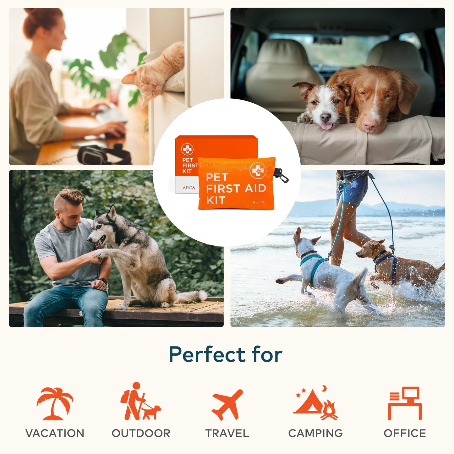 ARCA PET Cat & Dog First Aid Kit for Car - Pet Emergency Kit for Home Office Travel – Dog Camping Essentials with Digital Thermometer, Muzzle & Mini First Aid Pouch