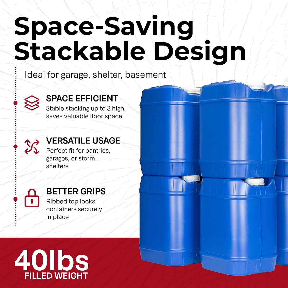 5-Gallon Stackable Water Storage Containers, 4-Pack