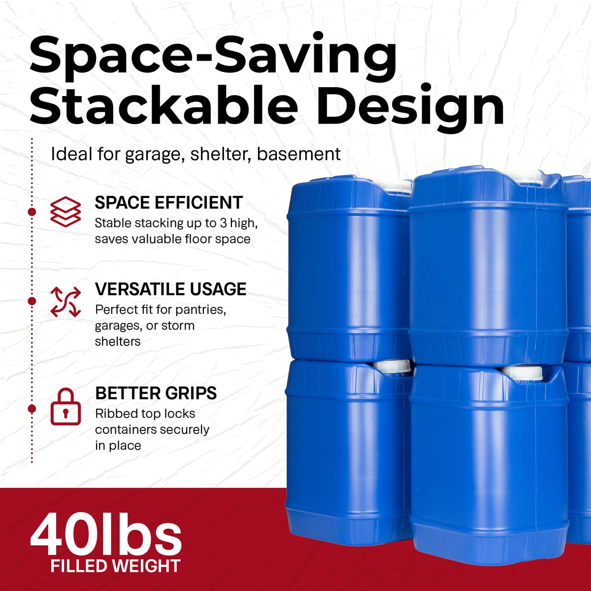 5-Gallon Stackable Water Storage Containers, 4-Pack