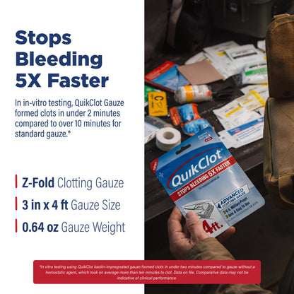 QuikClot Kaolin Clotting Gauze 2', 2 Pack