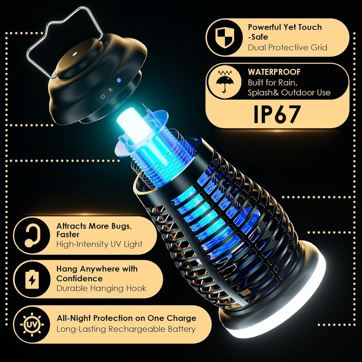 Cordless 4200V Rechargeable Bug Zapper, Portable Fly & Mosquito Trap