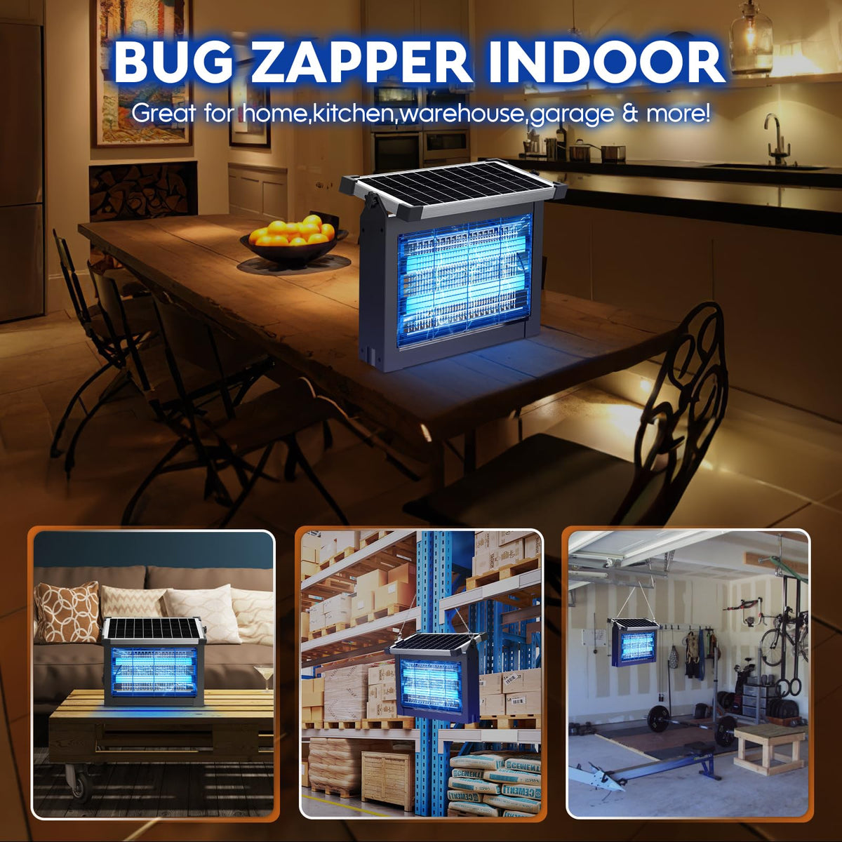 Solar Bug Zapper 4500V, Waterproof Mosquito Zapper Fly Traps Outdoor Patio