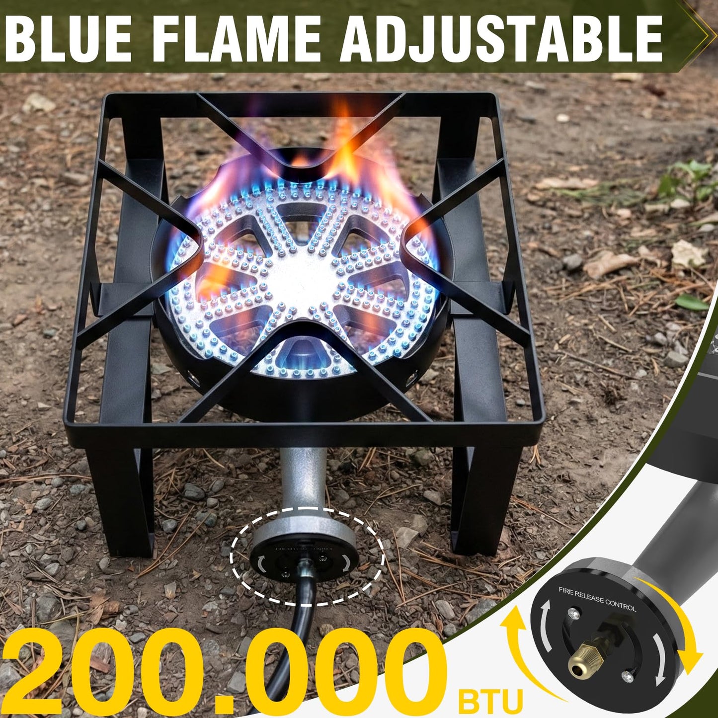 Bestfire 3 Burners Camping Stove for Cooking Outdoor, 225,000 BTU Propane Burners with Ignition wire&Removable Legs, Temperature Control Knobs and 20 PSIG High Pressure Regulator for BBQ