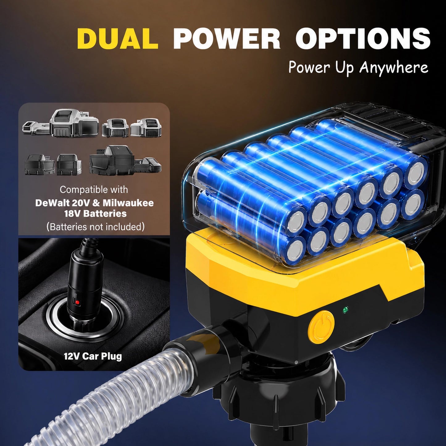 Keimi 5 GPM Cordless Fuel Transfer Pump with Auto-Stop & Hand Trigger Nozzle, Compatible with DeWalt 20V & Milwaukee 18V Batteries, Gas Can Pump for Gasoline/Diesel, 51" Hose & 4 Adapters