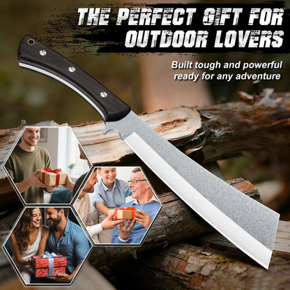 Freelander Japanese Machete for Cutting Trees Heavy Duty, Full Tang Black Survival Machete Knife with Wooden Sheath for Yard Work, Gardening, Camping and Bushcraft, Gifts for Men