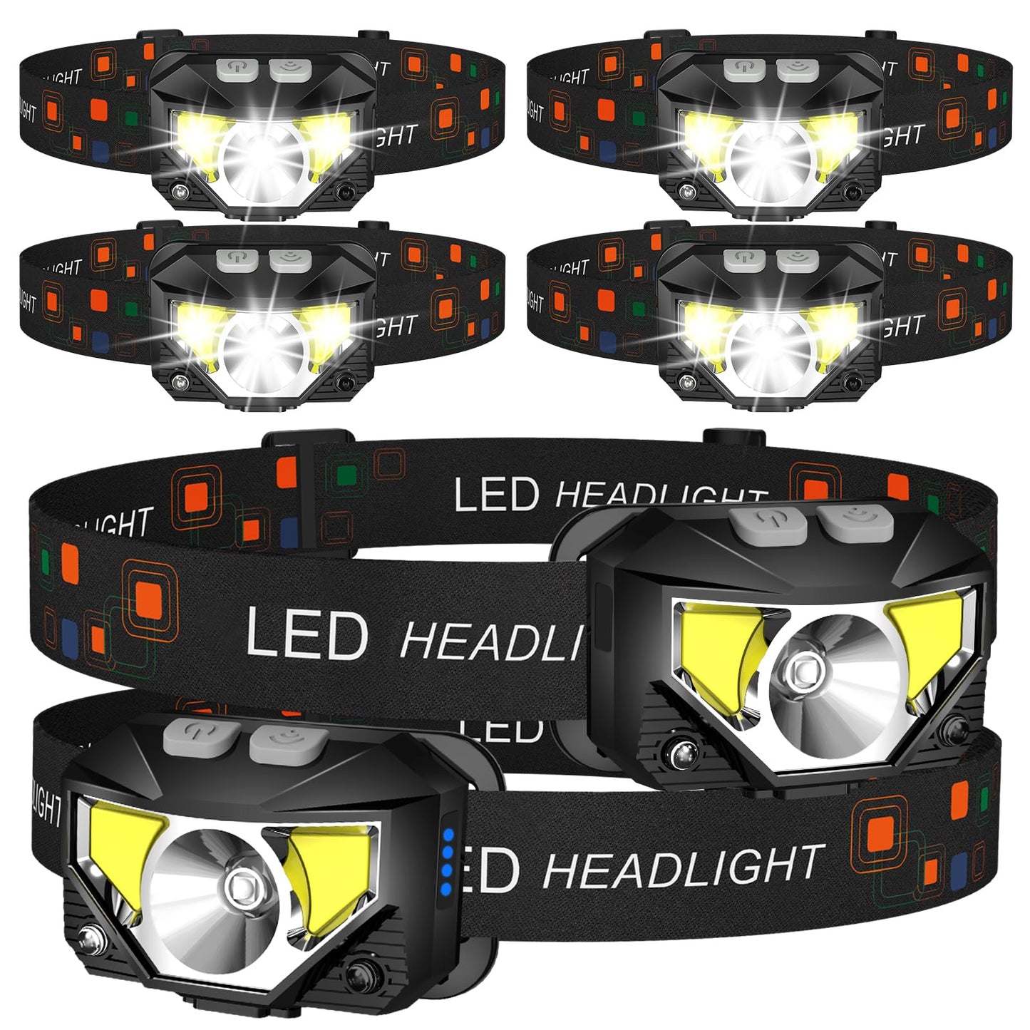 LHKNL Headlamp Flashlight, Lumen Ultra-Light Bright LED Rechargeable Headlight with White Red Light, 2-Pack Waterproof Motion Sensor Head Lamp,8 Modes for Outdoor Camping Running Hiking Fishing
