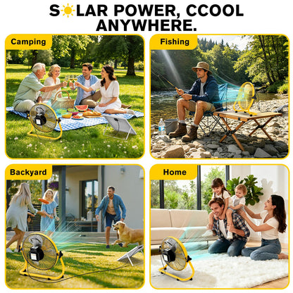 16" Solar Powered Fan with 20W Detachable Solar Panel, Black