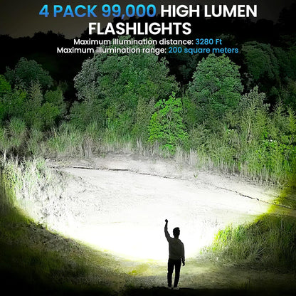 MILAOSHU 4 Pack Flashlight Rechargeable 99,000 High Lumens, Super Bright Rechargeable Flashlights for Home, Powerful LED Flash Light with 5 Light Modes, IPX7 Waterproof for Outdoor, Camping