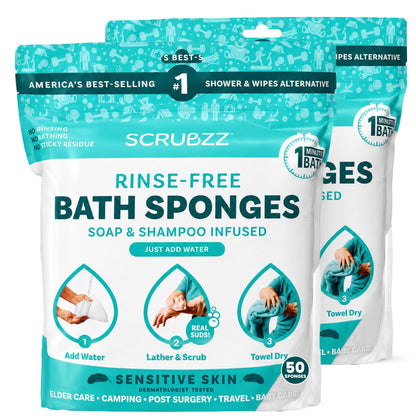 Scrubzz No-Rinse Bathing Wipes, 25 per Pack