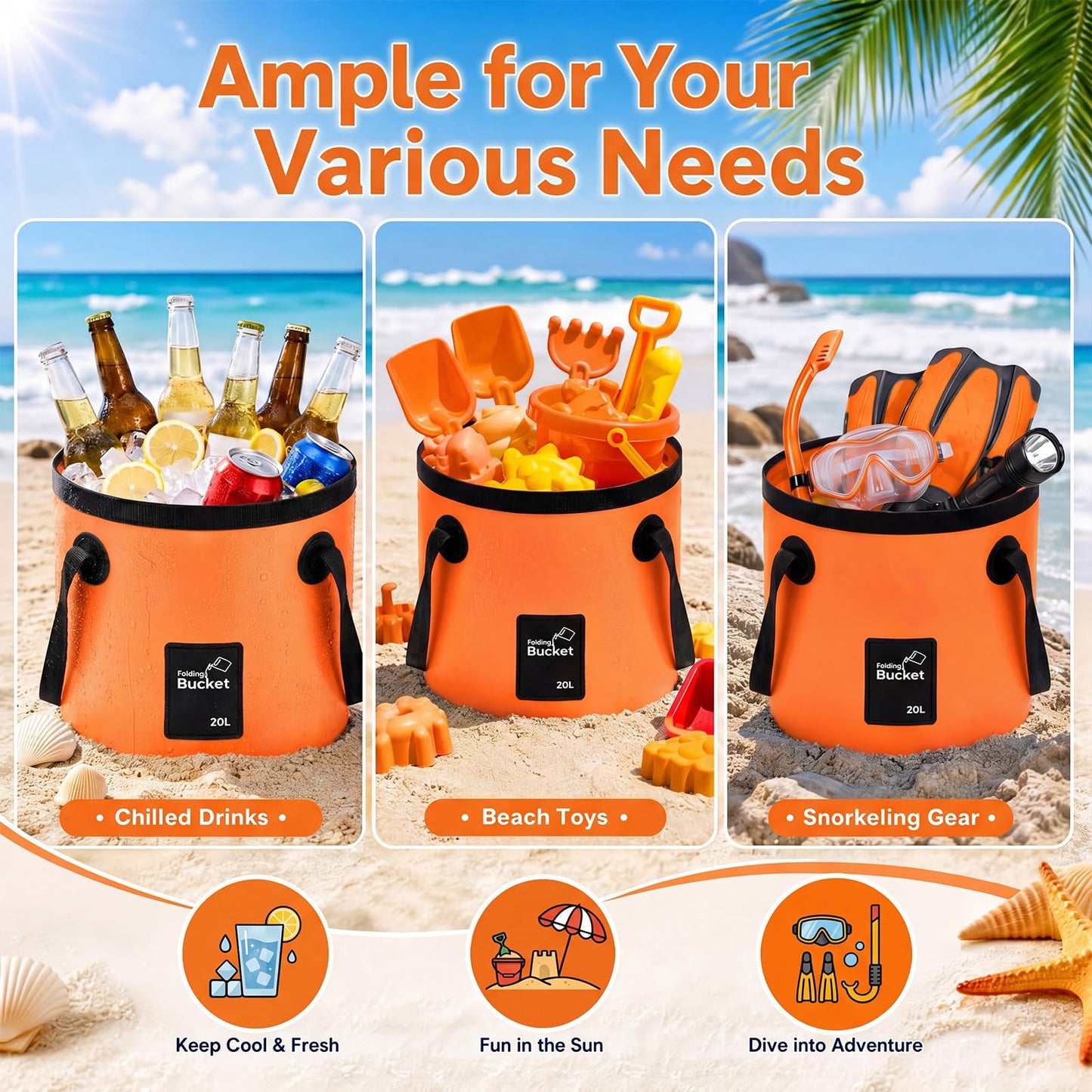 3 Gallon 4 Pack Collapsible Bucket, Foldable Water Bucket with Handles, Portable Camping Buckets for Fishing, Hiking, Cleaning, Outdoor & Travel Use (Multicolor)