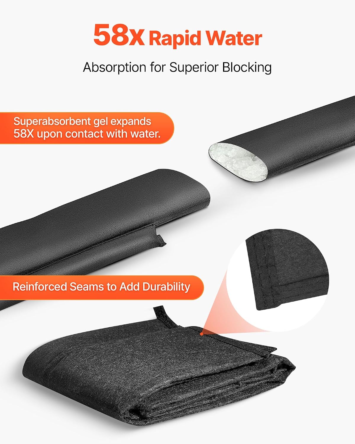 VEVOR Flood Barrier, 10-Pack, 5 × 0.7 ft Water-Activated Sandless Bags with Bucket