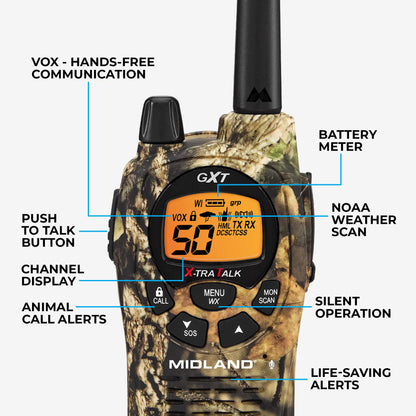 Midland GXT1000X3VP4 GMRS Two-Way Radio (50-Channel, Long Range, 142 Privacy Codes, SOS, NOAA, Rechargeable Nickle Battery, Black/Silver, 3-Pack)