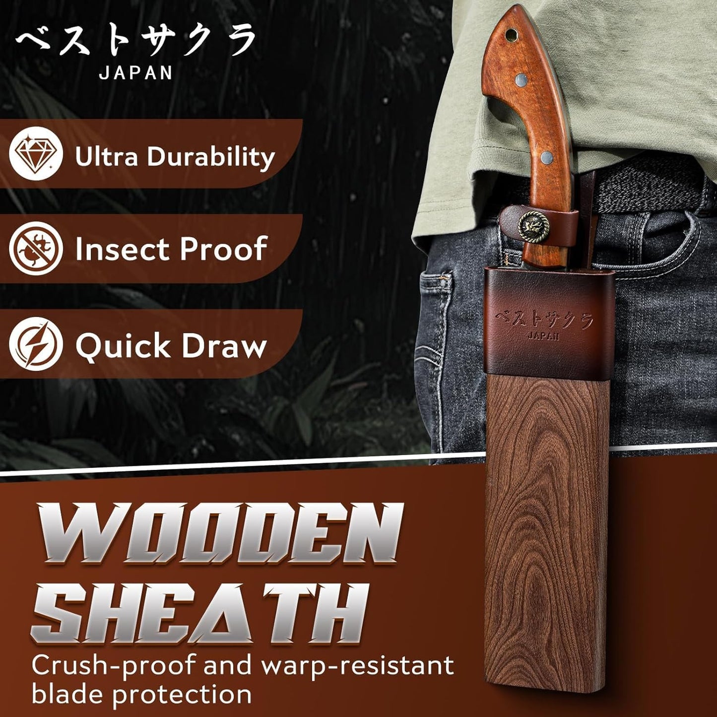 Golden Bird Parang Machete Knife - 9.5 Inch Heavy Duty Machete for Cutting Trees,Bushcraft,Survival,Outdoor Hunting and Camping - Full Tang with Wooden Sheath - Yard Work Tool, for Men