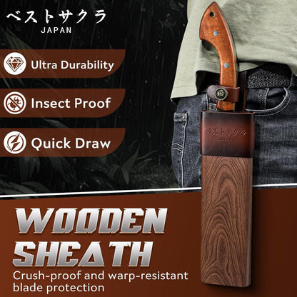 Golden Bird Parang Machete Knife - 9.5 Inch Heavy Duty Machete for Cutting Trees,Bushcraft,Survival,Outdoor Hunting and Camping - Full Tang with Wooden Sheath - Yard Work Tool, for Men