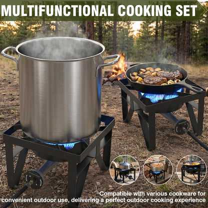 Bestfire 3 Burners Camping Stove for Cooking Outdoor, 225,000 BTU Propane Burners with Ignition wire&Removable Legs, Temperature Control Knobs and 20 PSIG High Pressure Regulator for BBQ