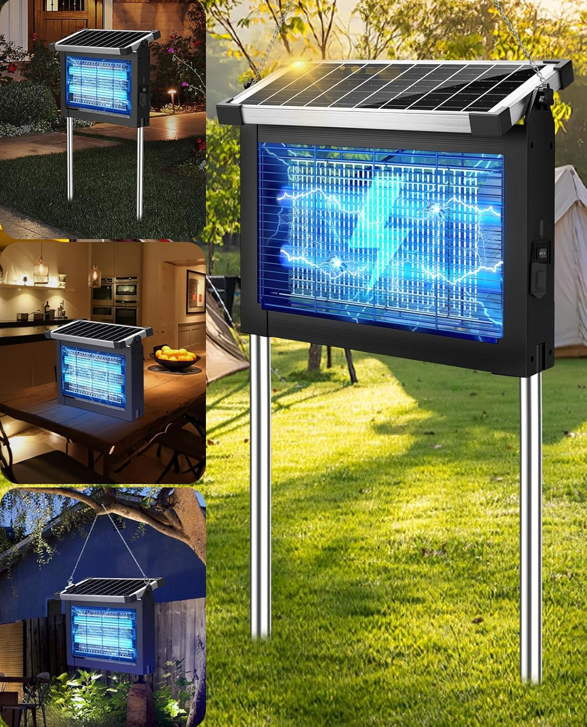 Solar Bug Zapper 4500V, Waterproof Mosquito Zapper Fly Traps Outdoor Patio