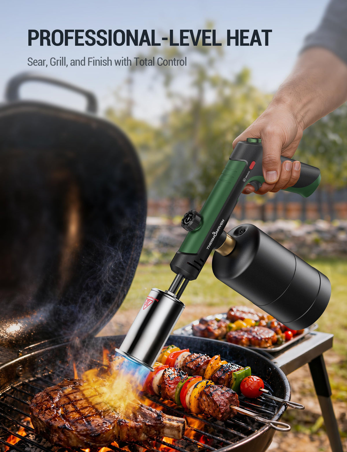 ThermoMaven Propane Torch Gun, One-Touch Max Fire Flame Thrower, Silver