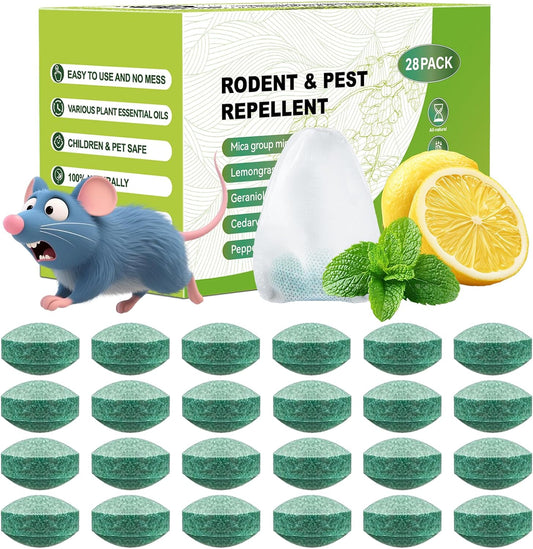 Pest Rodent Repellent, 28-Pack Peppermint Oil Packs for Mice, Rats, Spiders, Roaches & Ants
