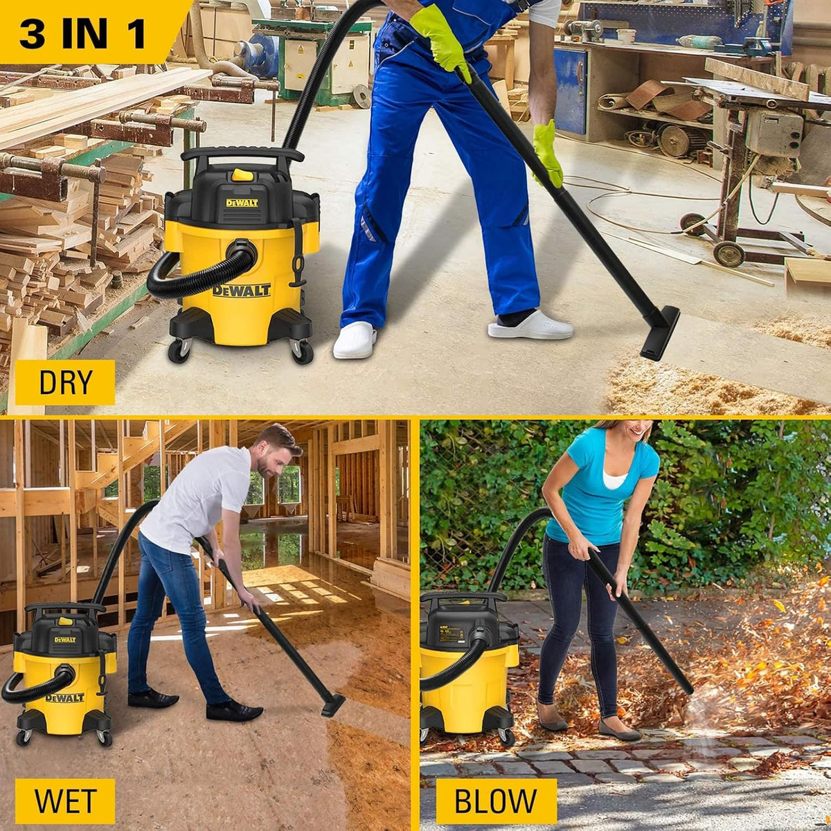DEWALT DXV05P 5-Gallon Wet/Dry Vac, 4 Peak HP, 1-7/8-Inch Hose, Yellow