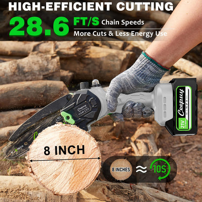 CEEPUY Mini Chainsaw Cordless,6 Inch Portable Electric Chainsaw with Automatic Oiler/Security Lock/Battery Powered Small Handheld Saw for Trees Branches Trimming,Wood Cutting, Gifts for Men Women