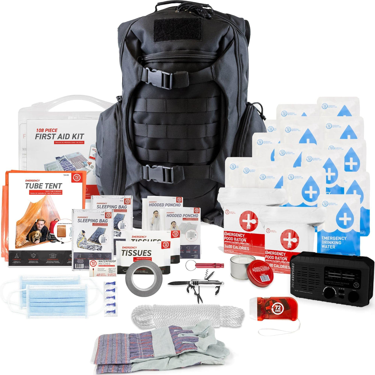 72 HRS Deluxe 72-Hour Emergency Survival Kit, Bag, First Aid, Water & Food