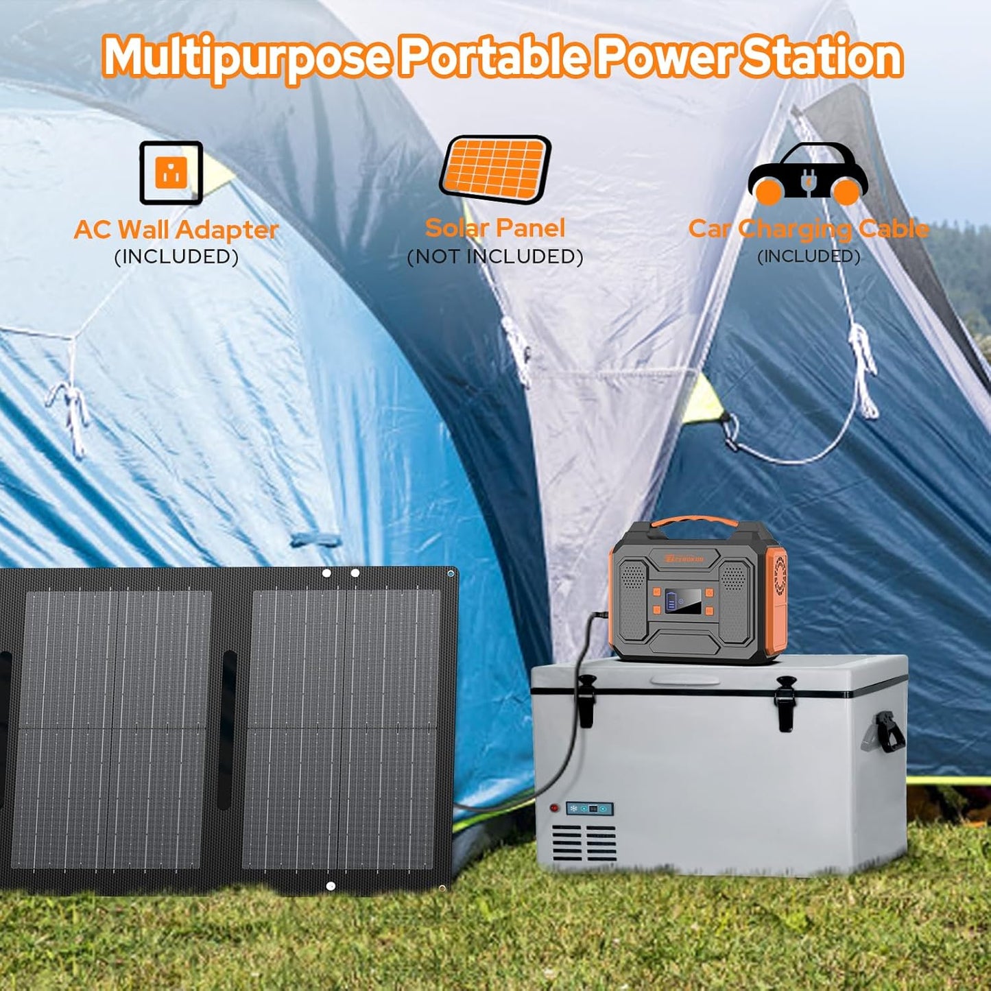 Portable Power Station 300W with Solar Panel 60W Foldable, 110V AC Outlet Camping Solar Power Bank Generator with Panels, 100W USB C Power Bank Fast Charging for Laptop Smart Devices RV Van Outdoor