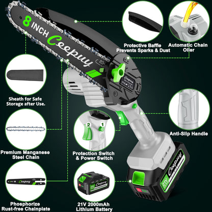 CEEPUY Mini Chainsaw Cordless,6 Inch Portable Electric Chainsaw with Automatic Oiler/Security Lock/Battery Powered Small Handheld Saw for Trees Branches Trimming,Wood Cutting, Gifts for Men Women